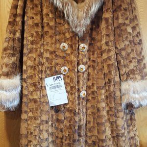 NWT Bergama Genuine Mink sections Cognac Brown Coa